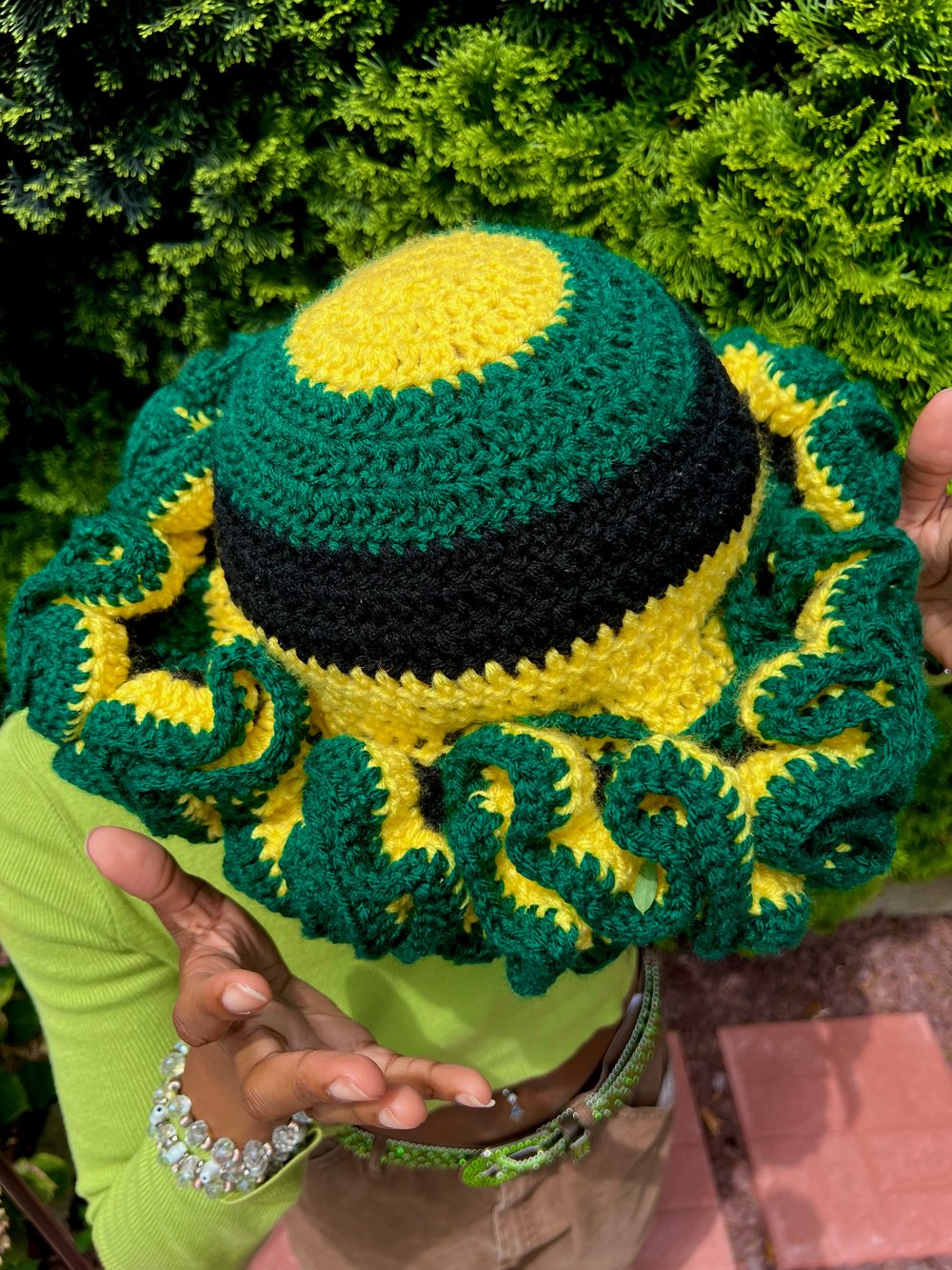 Image of Jamaican Ruffle Hat 🇯🇲💛💚