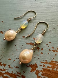 Image 16 of AAA nucleated pearl and Ethiopian opal earrings