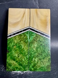Image 2 of Light Faux Horn & Green Amboyna Burl Segmented Knife Scales