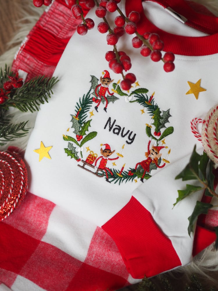 Image of BIG FITTING/SIZE DOWN Wreath Of Mischief - Red checked pjs 