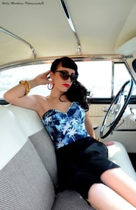 Image of Mrs Minivers Boned Suntop- Blue Tiki print