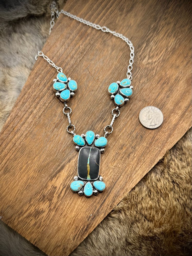 Image of Blackjack & Kingman Turquoise Half Cluster Necklace