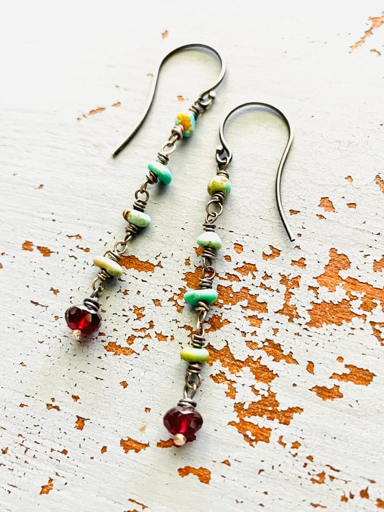 Image of turquoise and garnet earrings