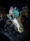 Lt Blue Aura Quartz & Chalcopyrite - Coyote Skull