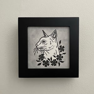 Cat Portrait Linocut And Watercolor Print