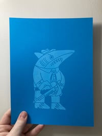 Image 1 of 'Conrad Leftshark' Blockprint - Limited Blue Sky Colorway