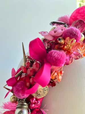 Image of Deep pink bejeweled headband. 