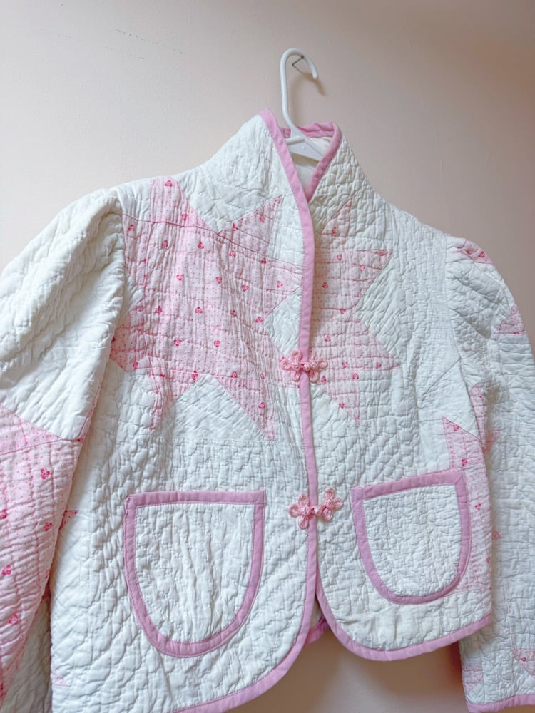 Image of Princess Puff Sleeve Quilt Coat — Baby Pink Sawtooth Star