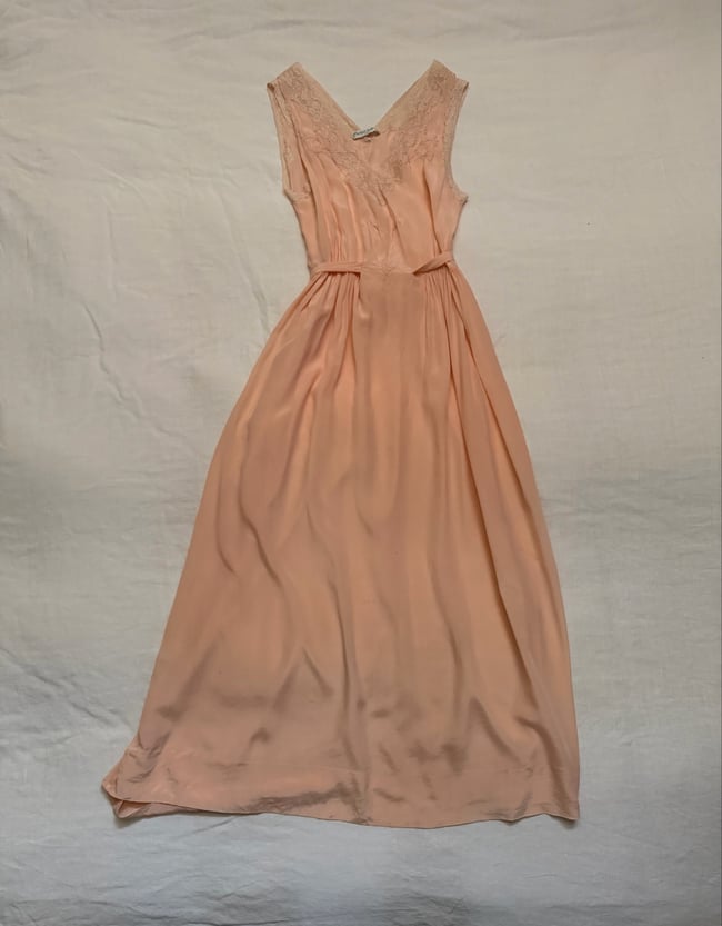 1930s pale pink silk dress embroidery lace 20s