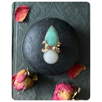 Image 2 of SALE - The Travers Ring - Chrysoprase and Moonstone and Solid Brass