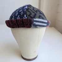 Image 1 of Shallow Fit Upcycled Reversible Beanie Navy Sashiko x Red 
