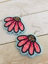 Image 2 of Pink Coneflower earrings 