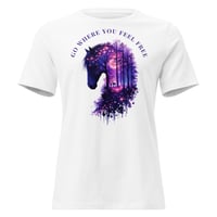 Image 4 of Go Where You Feel Free Horse Forest Women's Relaxed Fit Tee | Colorful Horse Lover Shirt