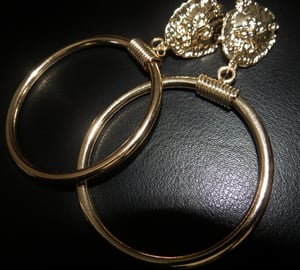 Image of Gold Lion Head Hoop Earrings