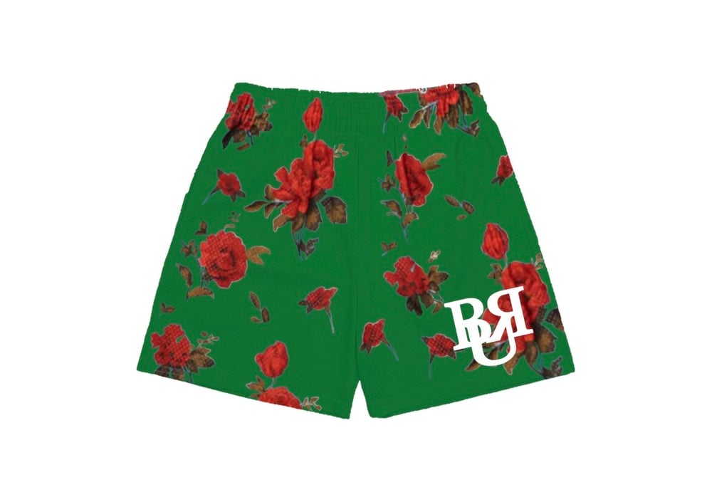 Image of Mesh Logo Shorts ( Rose pattern Green ) 