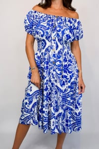 Image 2 of Coloured Paisley Flower Bardot Midi Dress