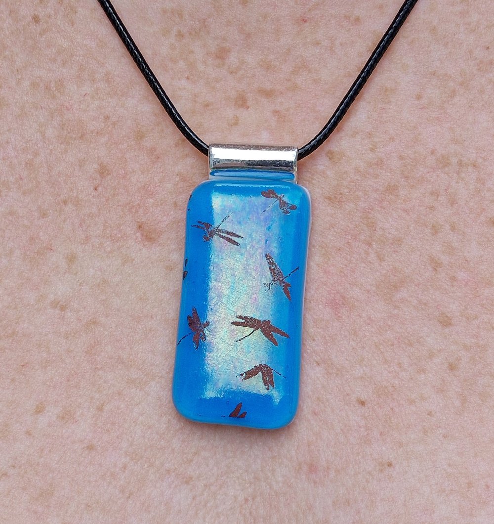 Image of Fused Glass Turquoise Dragonfly Pendant 