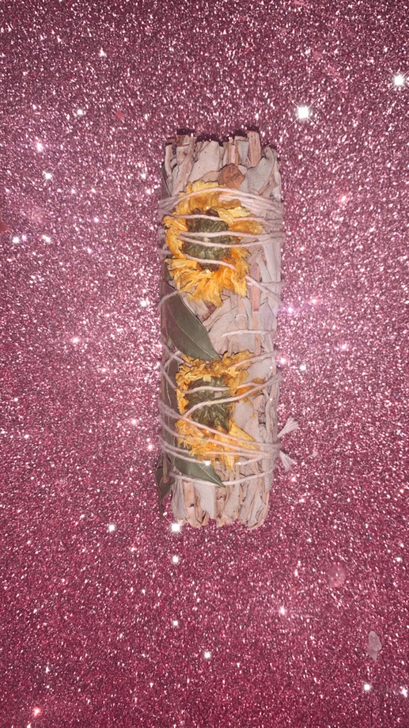 Image of Sunflower wrapped sage stick!