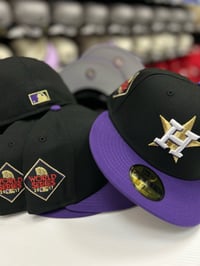 Image 1 of New Era 59Fifty Black/ True Purple/ Gold WS17