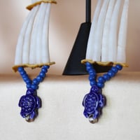Image 3 of two tier Dentalium earrings (blue turtles)