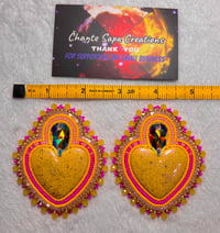 Image 7 of Hand Polish Yellow Heart XL Beaded Earrings 