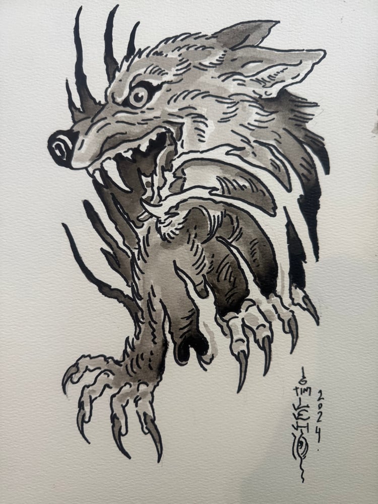 Image of Tim Lehi “Reaper Wolf Book Page #43” Painting