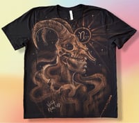 Image 1 of “CAPRICORN” CUSTOM BLEACH PAINTED T-SHIRT 2XL