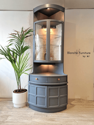 Image of Nathan Corner Drinks Cabinet unit with light - Soapstone with geometric lining