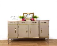 Image 1 of Vintage Strongbow Sideboard painted in neutral beige / taupe with gold