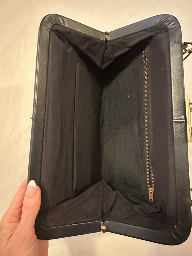 1960s velvet tapestry handbag with heavy chain strap 