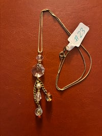 Image 1 of Steampunk repurposed necklace with small glass crystal and pearl dangle charms 