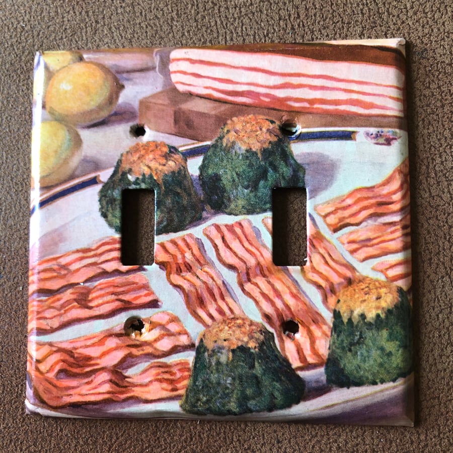 Image of Double Gang Switch Plate BACON! 1920's Ad