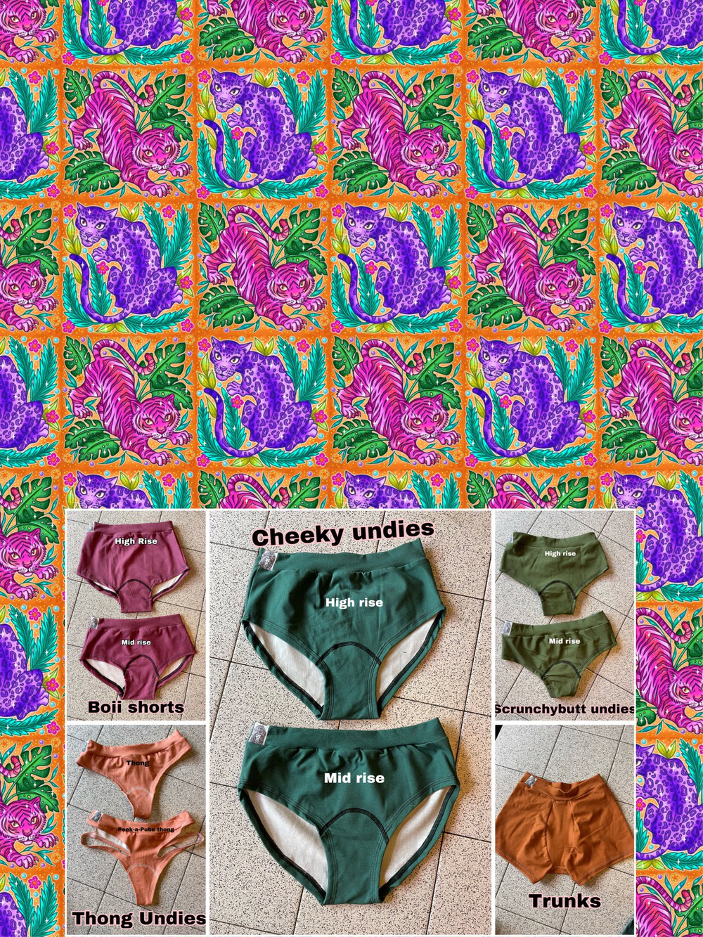 Image of Jungle Cats Undies and Period Undies- pouched versions also available