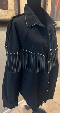 Image 3 of Black Denim Jacket Silver Fringe Studs AC/DC