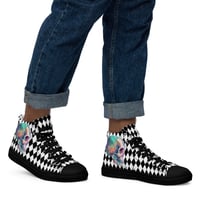 Image 6 of Goth/Punk Inspired Black and White With Neon Watercolor Skull Men’s High Top Canvas Shoes