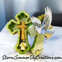 Image 2 of Green/Gold with Dove Cross Prayer/Trinket Box