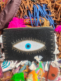 Image 2 of Black all seeing evil eye protection Bag and multi coloured eye head band 