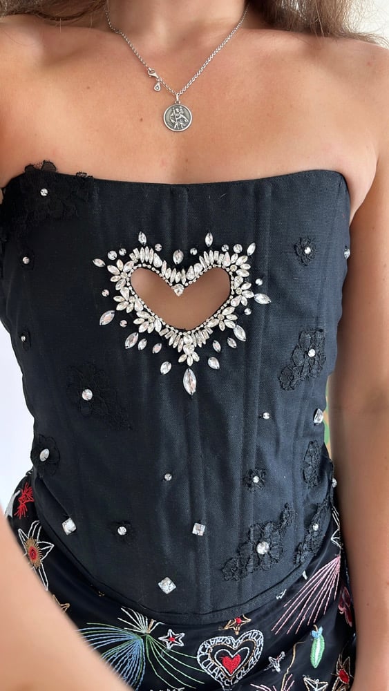 Black Cut out heart encrusted corset