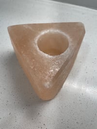 Image 2 of Himalayan Salt Triangle Candle Holder + 4 Pure Beeswax Tea Light Candles