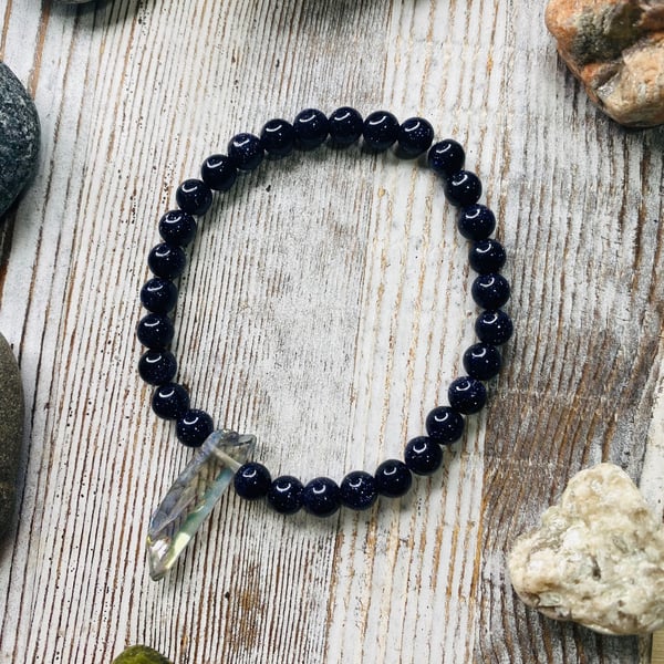 Image of “Energy on Bold” Blue Sandstone & Clear Quartz 6mm Bracelet