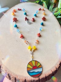 Image 4 of Sundream Horizon- stained glass charmed silver plated beaded necklace