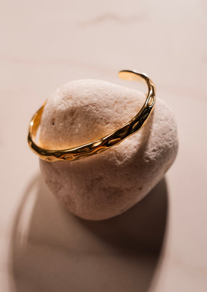 Image of CIELA 18ct Gold Plated Hammered Bangle cuff 