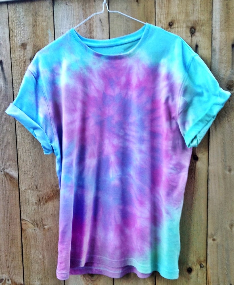 pink and blue tie dye shirt