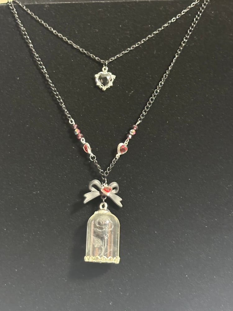 Image of Black rose in glass cloche chain necklace 