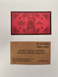 Image 1 of Vtg Tattoo Biz Cards Lucky 13 Illinois Denise Wolf -ke