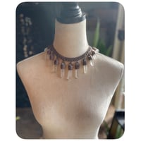 Image 1 of The Empress Necklace - Clear Quartz Crystals and Dusty Rose Leather  