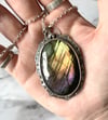 Handmade Sterling Silver Rainbow Labradorite Celestial Statement Pendant 925