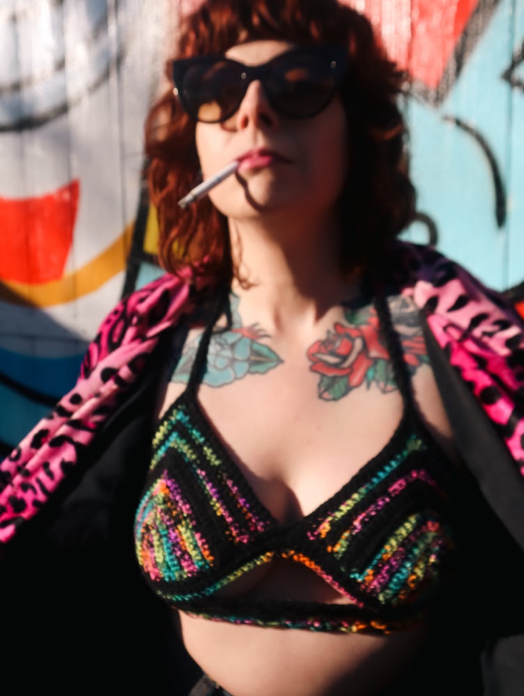 Image of Neon Black Rainbow Crochet Halter  
