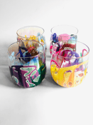 Image of Palmero set of 4 stemless irredescwnt unique shape glass. 