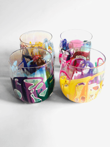 Image of Palmero set of 4 stemless irredescwnt unique shape glass.